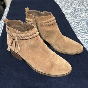 Suede Braided Ankle Boots in Tan size 8